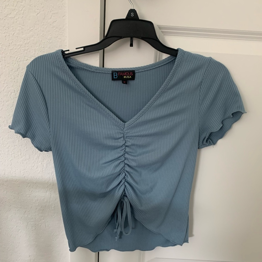 Forever 21 Light Blue Ruched Crop Top